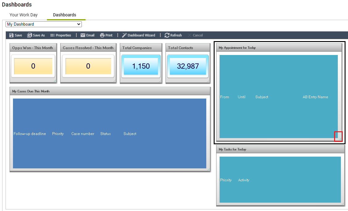 Dashboard indicator after resizing