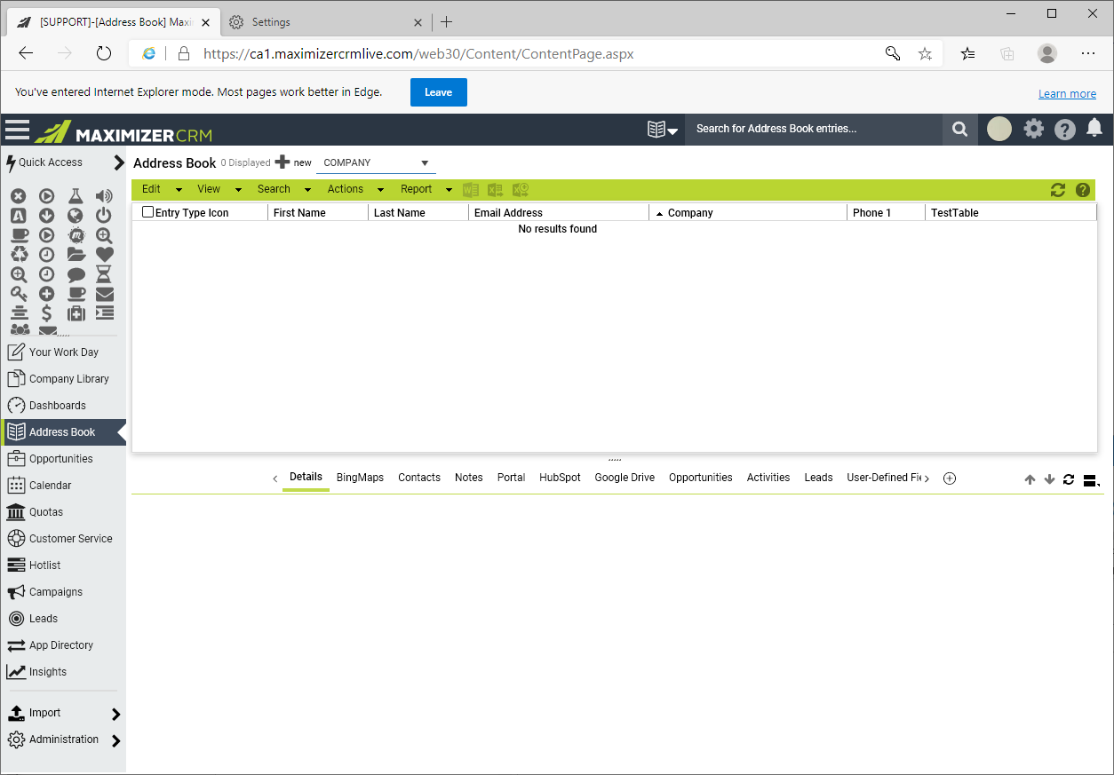 Banner showing IE mode
